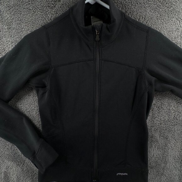 Patagonia Women XS Full Zip Black Jacket USA Made Stretch Adult Outdoors Logo - Picture 1 of 16